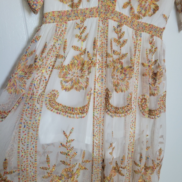 Honey Punch Embroidered Colorful Lace Maxi Dress Bohemian Festival Boho Sheer SM - Picture 10 of 16